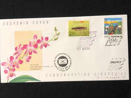 MACAU "SINGPEX 90" STAMP EXHIBATION COMMEMORATIVE ON  OFFICIAL SOUVENIER COVER - Cartas & Documentos