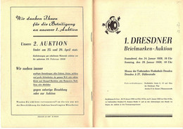 Dresdner Briefmarken-Auktion 1. 1959, Auktionskatalog, Mensa Der Technischen Hochschule Dresden - Filatelia E Storia Postale