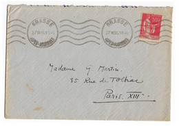 GRASSE Alpes Maritimes Lettre 50c Paix Rouge Yv 283 Ob 1935 Piquage Décalé BAS Et Droite Verso Vignette Tuberculose 1934 - 1932-39 Vrede