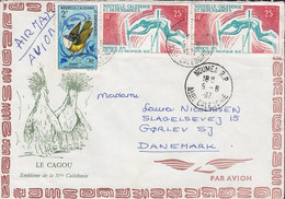 New Caledonia Nouvelle Caledonie LA CAGAU Cachet NOUMEA 1971 Cover Lettre Denmark Bird Vogel Oiseau 2x Jeux Pacifique - Cartas & Documentos