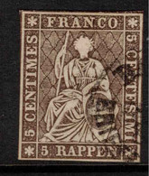 SWITZERLAND 1854 5r Brown SG 47a U #BZZ8 - Gebraucht