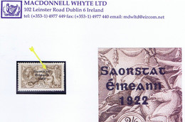 Ireland 1922-23 Thom Saorstát 3-line 2/6d Brown, Error "Accent Missing" Of Row 3/2 Mint Hinged - Unused Stamps