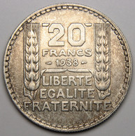 20 Francs Turin, 1938, Argent - III° République - 20 Francs