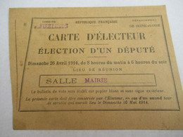 Carte D'Electeur / Election D'un Député/ Juziers / Seine Et Oise/Mathieu / Cultivateur/1914            ELEC44 - Other & Unclassified
