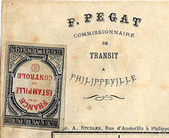 1873  NAVIGATION CONNAISSEMENT BILL OF LADING De Philipeville Skikda Algérie Pour Marseille F.PEGAT   Balles De Farine - 1800 – 1899