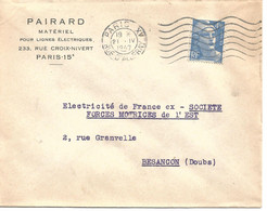 France Enveloppe Pairard Paris Cachet à Date Paris XV Rue D'Alleray 1947 - Mechanical Postmarks (Other)
