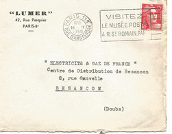 France Enveloppe Lumer Paris Cachet à Date Paris 118 Rue D'Amsterdam 1950 - Oblitérations Mécaniques (Autres)