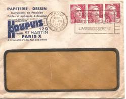 France Enveloppe Ets Papeterie   Paris Cachet à Date Paris Gare De L'Est 1947 - Oblitérations Mécaniques (Autres)