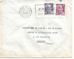 France Enveloppe GAZ De France  Paris Cachet à Date Paris Tri N°16 Rue Singer 1952 - Oblitérations Mécaniques (Autres)