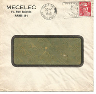 France Enveloppe  Mecelec Paris Cachet à Date Paris VIII Rue De La Boëtie 1950 - Oblitérations Mécaniques (Autres)