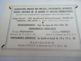 Carte D'Assoc./Amicale Des Mutilés, Prisonniers, Déportés, Veuves, Victimes Guerre ,Anc.Combattants/vers1930-50   CAC215 - Sonstige & Ohne Zuordnung