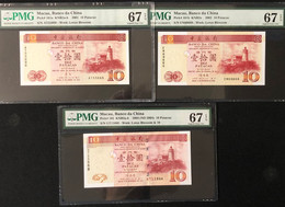 2001\2\3 BOC 10 PATACAS PMG67 EPQ - SUPERB GEM UNCIRCULATED SET OF 3, ALL WITH GOOD NUMBERS - Macau