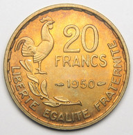 RARE En SPL+ ! 20 Francs G. Guiraud, 3 Faucilles, 1950, Bronze-aluminium - IV° République - 20 Francs