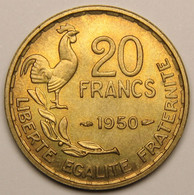 RARE En SPL+ ! 20 Francs G. Guiraud, 3 Faucilles, 1950, Bronze-aluminium - IV° République - 20 Francs