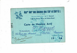 Carte De Membre Actif AMICALE DES ANCIENS DES 156e ET 356e R.I. Marquot Laval Café De Rohan 1936 - Membership Cards