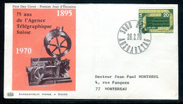 Suisse - Enveloppe FDC En 1970 - Agence Télégraphique - Pub Médicale Au Verso -  F 169 - FDC