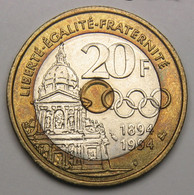 20 Francs Pierre De Coubertin, 1994, Bronze-aluminium Nickel - V° République - 20 Francs