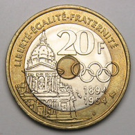 20 Francs Pierre De Coubertin, 1994, Bronze-aluminium Nickel - V° République - 20 Francs