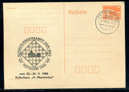 Allemagne - Cachet Sur Jeux D’Échecs Sur Entier Postal De Postdam En 1988 -  F 192 - Cartes Postales - Oblitérées