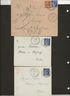 LOT DE 3 LETTRES  DE 1939 OBLITERATION CAD POINTILLE  - LA TAILIEE -VENDEE - Manual Postmarks