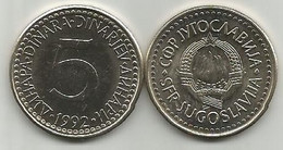 Yugoslavia 5 Dinara 1992. High Grade - Jugoslawien