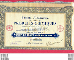 (Réf : D798)  VIEUX PAPIERS ACTIONS & TITRES - SOCIÉTÉ ALSACIENNE PRODUITS CHIMIQUES PARIS - Industrie