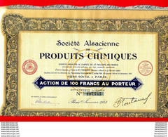 (Réf : D795)  VIEUX PAPIERS ACTIONS & TITRES -SOCIÉTÉ ALSACIENNE PRODUITS CHIMIQUES PARIS - Industrie