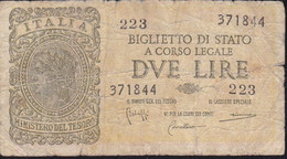 BILLETE DE ITALIA DE 2 LIRE BIGLIETO DI STATO DEL AÑO 1944  (BANKNOTE) - Italië – 2 Lire