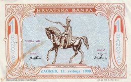 CROATIA  --  HRVATSKA BANKA  --  1 BANOVAC  --  ZAGREB, 15. SVIBNJA 1990.  --  15 Cm X 9,5 Cm - Croatie