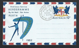 Australia 1962 Perth Empire Games Aerogramme FU Clarence Street FDI Cds , Folded And Sealed - Aérogrammes