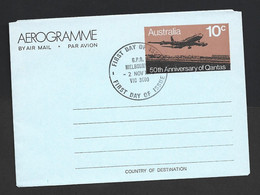 Australia 1970 10c Qantas 50th Anniversary Aerogramme FU Melbourne FDI Cds - Aérogrammes