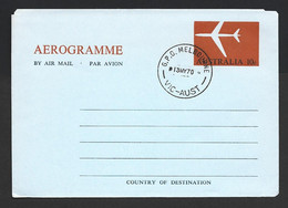 Australia 1969 10c Jet Aerogramme Redrawn With Oval Zero FU Melbourne Cds - Aerogramme