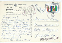 United Nations / Nations Unies > New York – UN Headquarters,postcard Yugoslavia Flag And UN,canceled 1978 - Covers & Documents