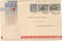 Nov. 1931 - Christmas Greetings From Australia To Holland  - Fr.  O S  Air Mail Service  6 Pence X 2 + 3 Pence - Premiers Vols