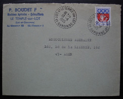 Le Temple Sur Lot (Lot Et Garonne) 1965 P Boudet Machines Agricoles Quincaillerie, Cachet Tireté Pour Agen - 1961-....