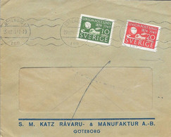 SUEDE - GOTEBORG -  FLAMME KRAG -  1949  - TIMBRES N° 352 / 353 - SUR ENVELOPPE S.M. KATZ RAVARU & MANUFAKTUR AB - 1930- ... Rouleaux II
