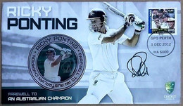 Australia 2012 Cricket Sport - Ricky Pointing Medallion + FDC  - Signed / Autograph By Ricky Pointing RARE (**) - Storia Postale