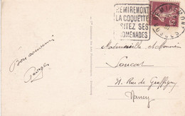 REMIREMONT - VOSGES - (88) -  CPA DE 1930 - SUPERBE AFFRANCHISSEMENT POSTAL ET FLAMME...REMIREMONT LA COQUETTE... - Remiremont
