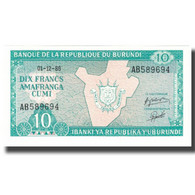 Billet, Burundi, 10 Francs, 1986, 1986-12-01, KM:33b, NEUF - Burundi