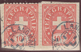 Heimat BE Langnau Auf Telegraphen-Marke Paar 10 Rp. Zu#14 Briefstück - Telegraafzegels
