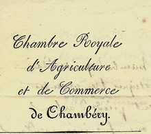 1832 Pays Sardes SAVOIE De CHAMBERY CHAMBRE ROYALE AGRICULTURE ET COMMERCE  Despine Directeur Des Mines - Documents Historiques