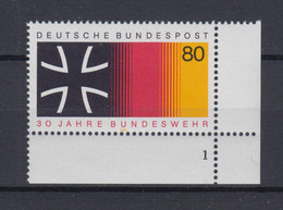 Bund 1266 Eckrand Rechts Unten Mit FN 1 30 Jahre Bundeswehr 80 Pf Postfrisch - Zonder Classificatie