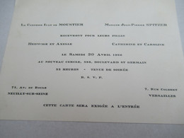 Invitation/ /Comtesse Yvan De Moustier-Mme Spitzer/au Nouveau Cercle/ Neuilly-Versailles /1966           INV23 - Altri & Non Classificati