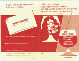 Publicité Delhaize, Le Lion. Tarif Des Vins Et Liqueurs De 1964. - Alcools
