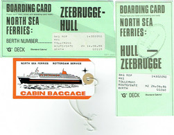 North Sea Ferries. Zeebrugge-Hull. 2 Boarding Card + 1 Cabin Baggage. - Europa