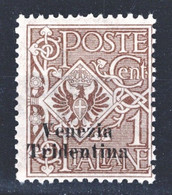 FF1 1918 TRENTINO ALTO ADIGE Cent. 1 Soprastampa "VENEZIA TRIDENTINA" - Sassone 19 MNH** - Trentin