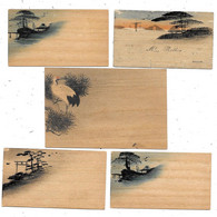 5 Cartes Mignonettes Sur  BOIS Motifs Japonais, Grue, Mont Fuji -1 Marquée Mr ROTKER Paris (carte De Visite - Autres & Non Classés