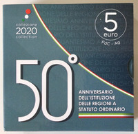 ITALIA - REGIONI A STATUTO ORDINARIO, 50mo Ann.rio - Moneta €5 D’arg. 925/1000 Gr.18 - Diam.32. Anno 2020. - Set Fior Di Conio