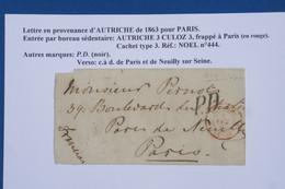 AW20 AUTRICHE  BELLE   LETTRE   1863 VIA CULOZ  POUR PARIS   FRANCE +++++AFFRANC. PLAISANT - ...-1850 Préphilatélie