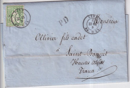 1865 - SUISSE - 40c (ZUM.34) ! Sur LETTRE De BERN Avec AMBULANT BERN à PONTARLIER AU DOS ! => ST BONNET (HAUTES ALPES) - Covers & Documents